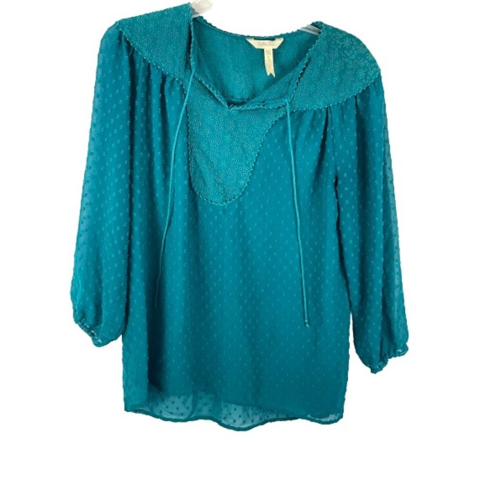 Matilda Jane Blouse Top Drawstring Neck Long Sleeve Turquoise Women's Size M